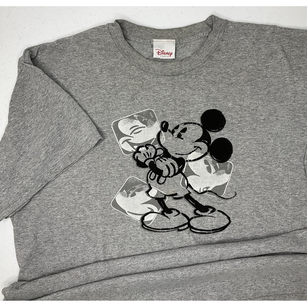 Disney Store Shirt Sz XL Graphic Mickey Mouse Y2K Crewneck Gray USA Vintage